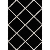 Tapijtenloods Madrid Shaggy Geruit Vloerkleed Zwart Creme Hoogpolig