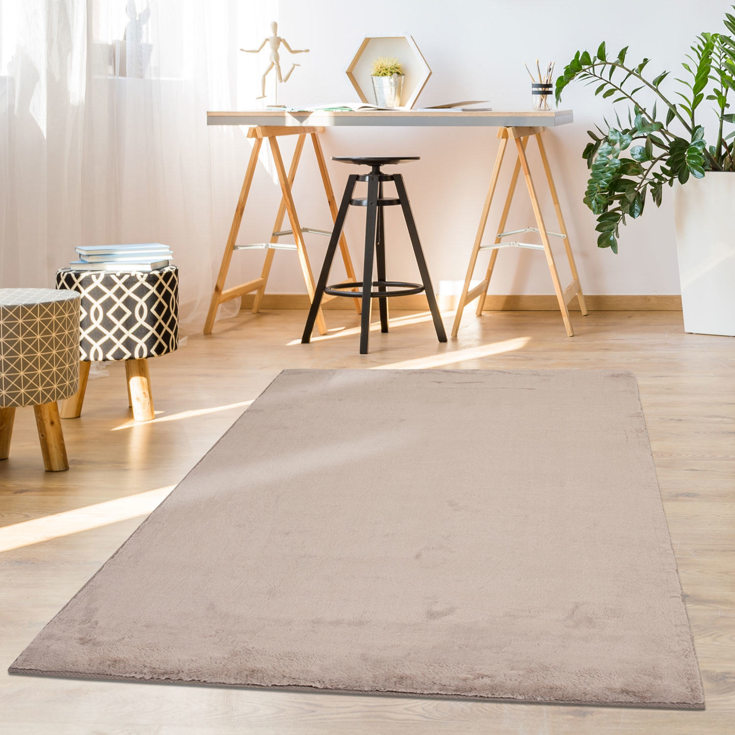 Tapijtenloods Paradise Fluffy Vacht Vloerkleed Hoogpolig Taupe Effen Tapijt