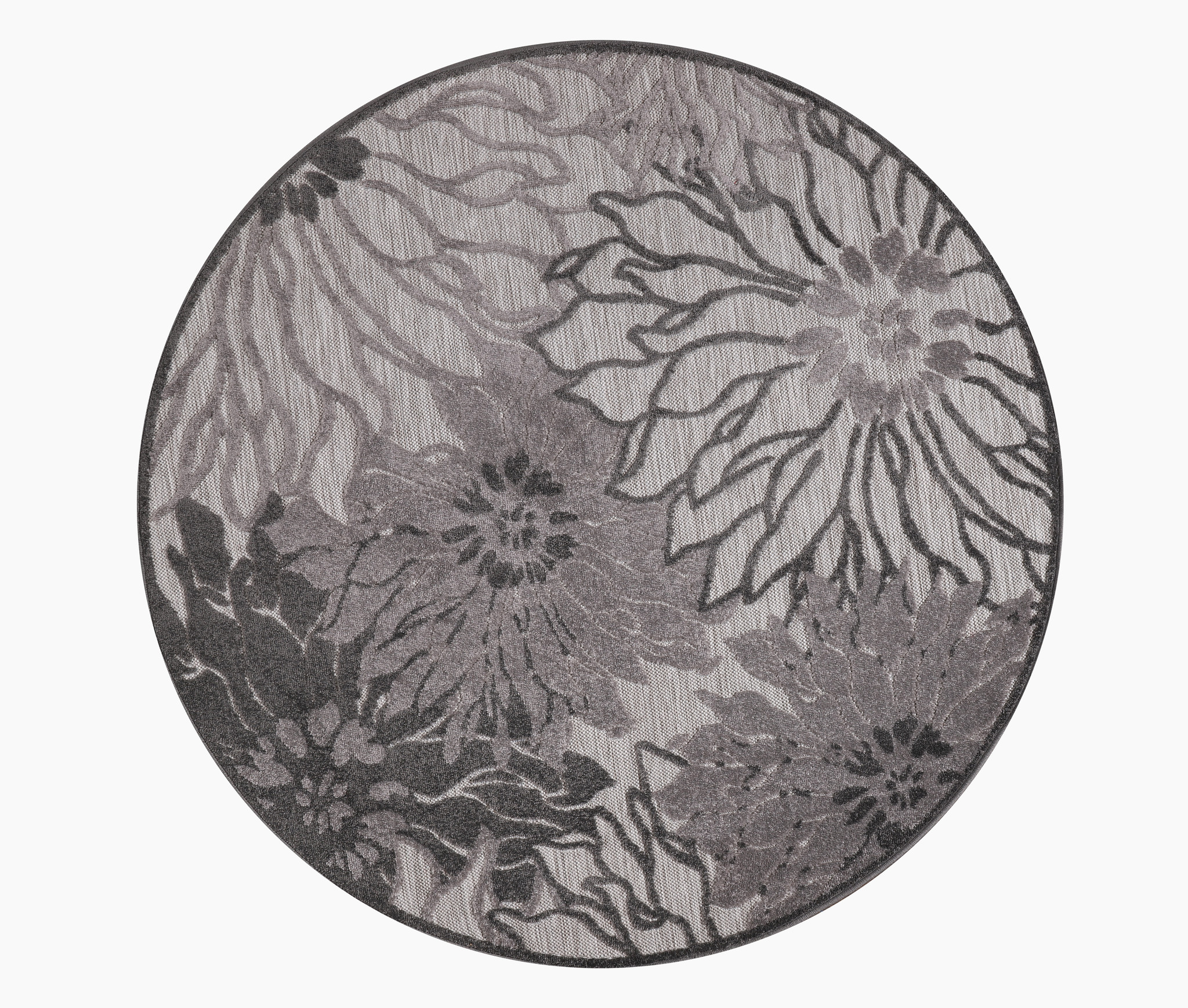 Floral Outdoor - Buitenkleed Tuin - Rond - Weerbestendig Vloerkleed - Grijs