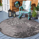 Floral Outdoor - Buitenkleed Tuin - Rond - Weerbestendig Vloerkleed - Grijs