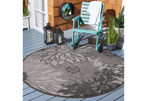 Floral Rond Buitenkleed Grijs