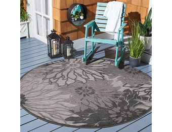 Floral Outdoor - Buitenkleed Tuin - Rond - Weerbestendig Vloerkleed - Grijs