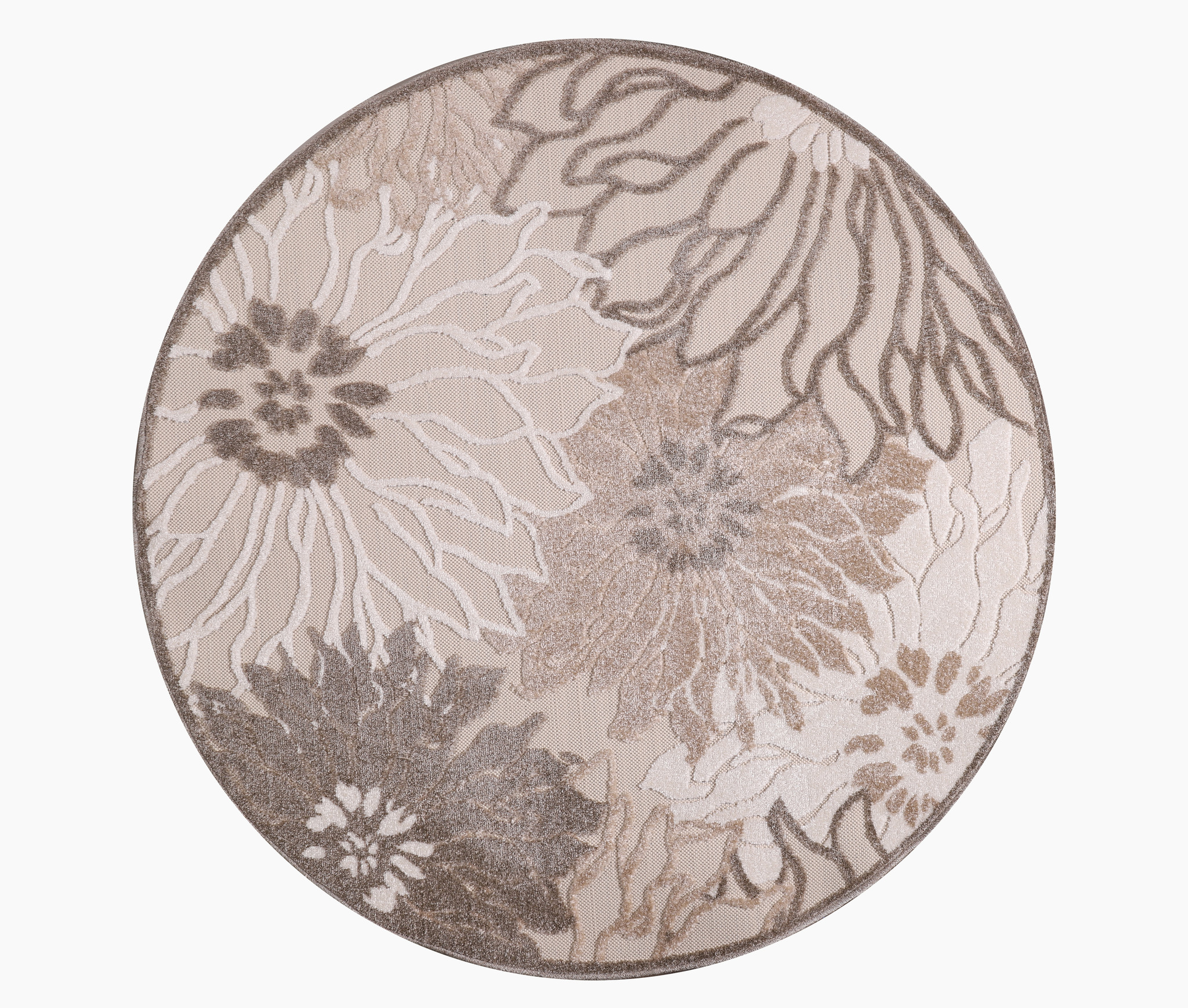 Floral Outdoor - Buitenkleed Tuin - Rond - Weerbestendig Vloerkleed - Creme