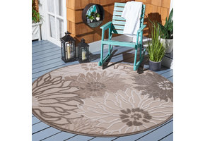 Floral Outdoor - Buitenkleed Tuin - Rond - Weerbestendig Vloerkleed - Creme