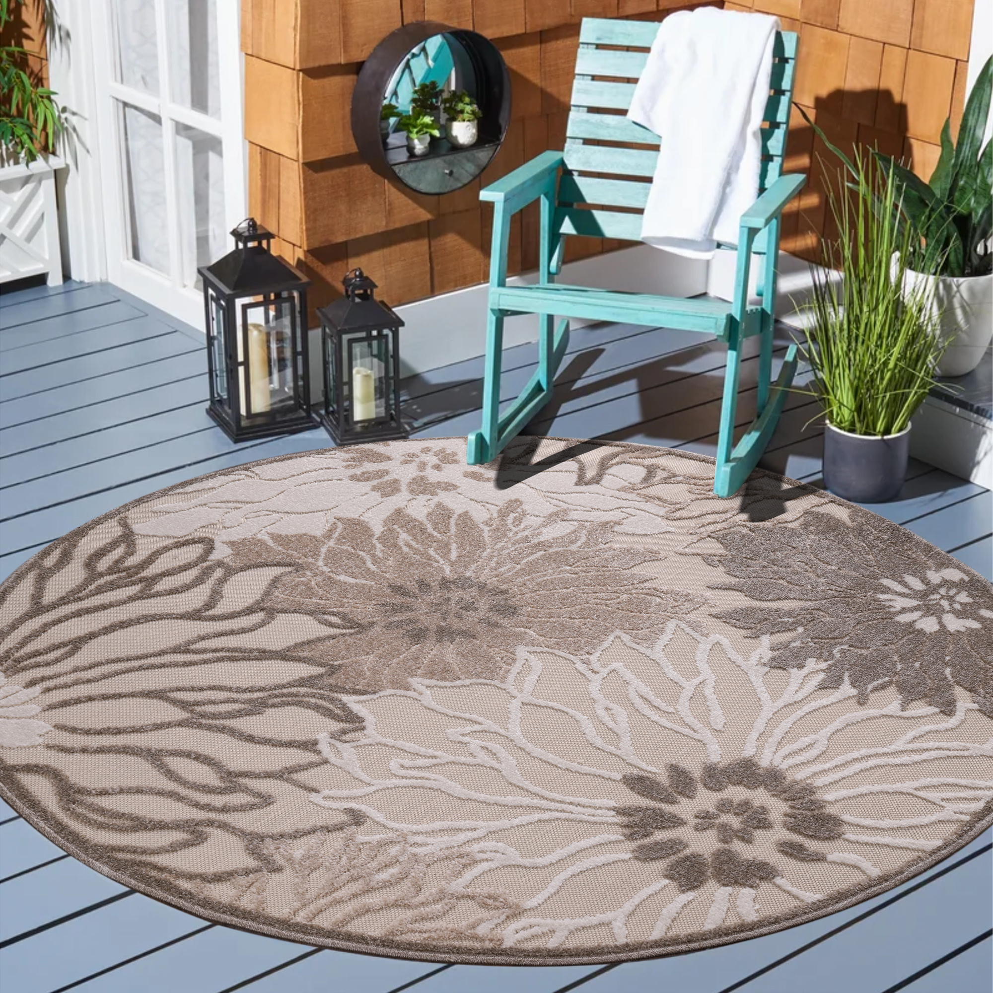 Floral Rond Buitenkleed Crème