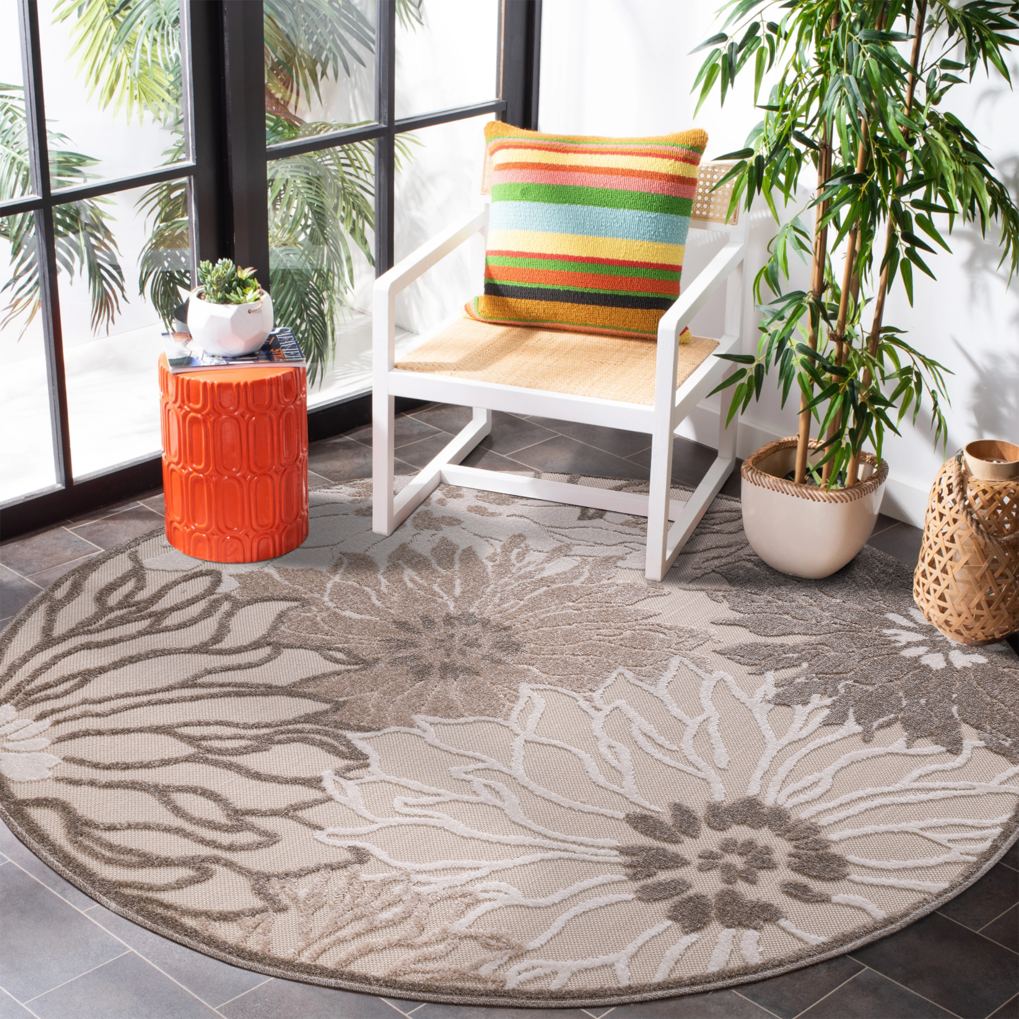 Floral Rond Buitenkleed Crème