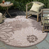 Floral Outdoor - Buitenkleed Tuin - Rond - Weerbestendig Vloerkleed - Creme