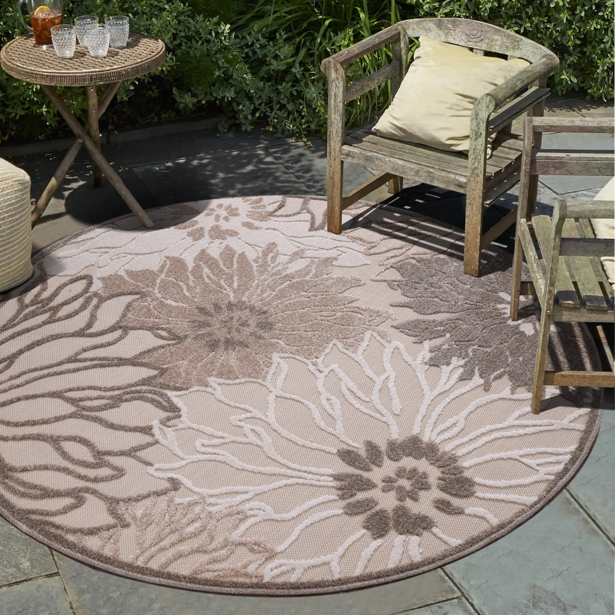 Floral Rond Buitenkleed Crème