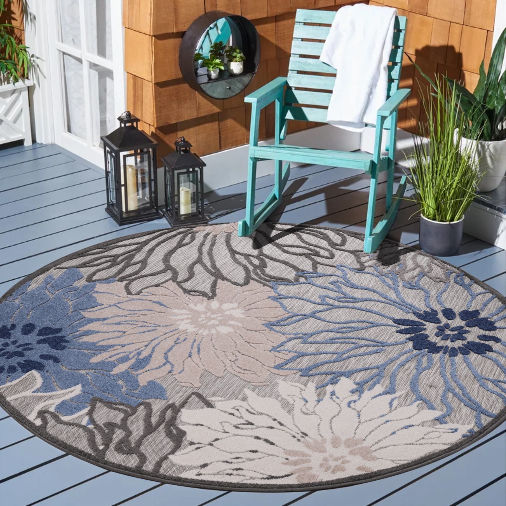 Floral Outdoor - Buitenkleed Tuin - Weerbestendig Vloerkleed - Grijs