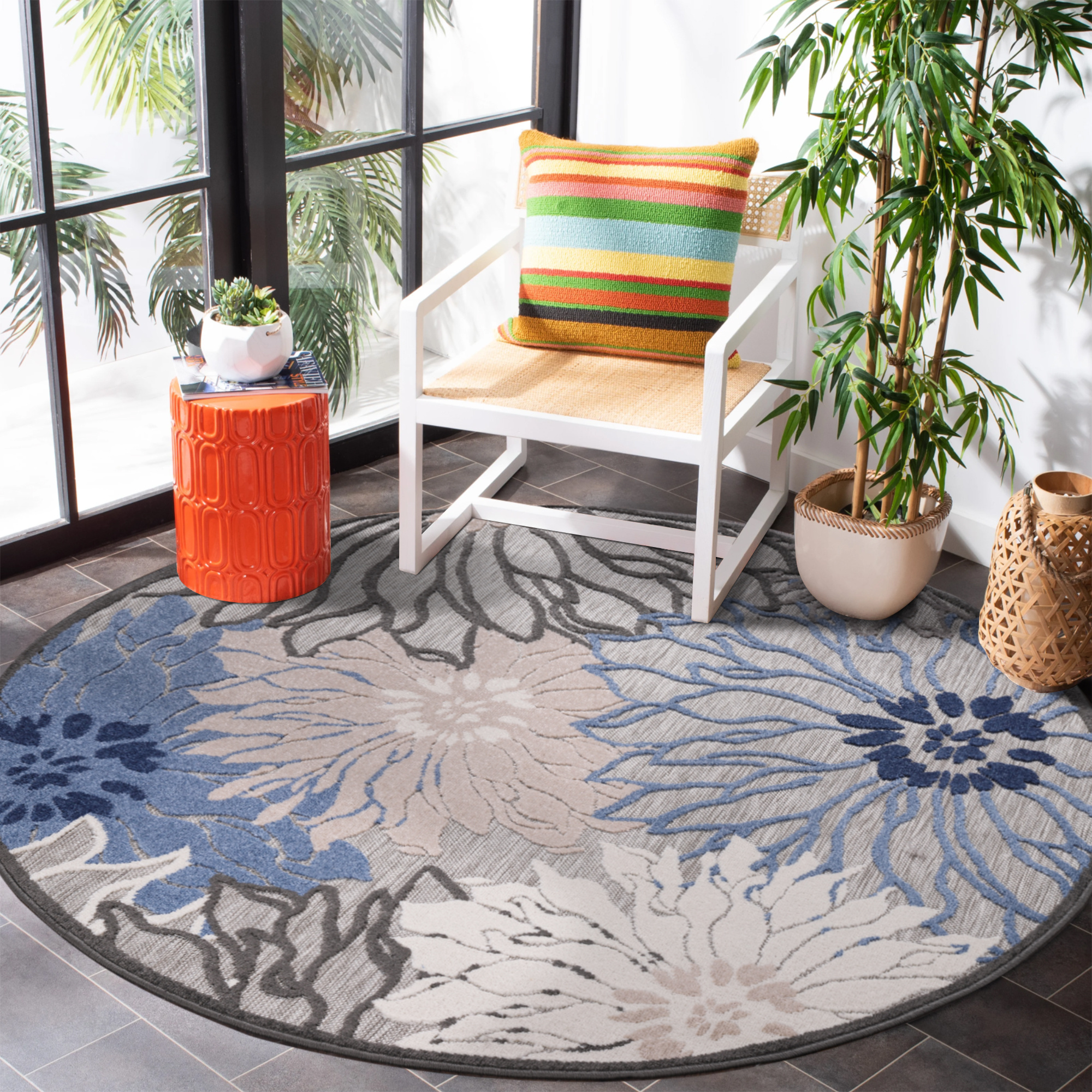 Floral Outdoor - Buitenkleed Tuin - Weerbestendig Vloerkleed - Grijs