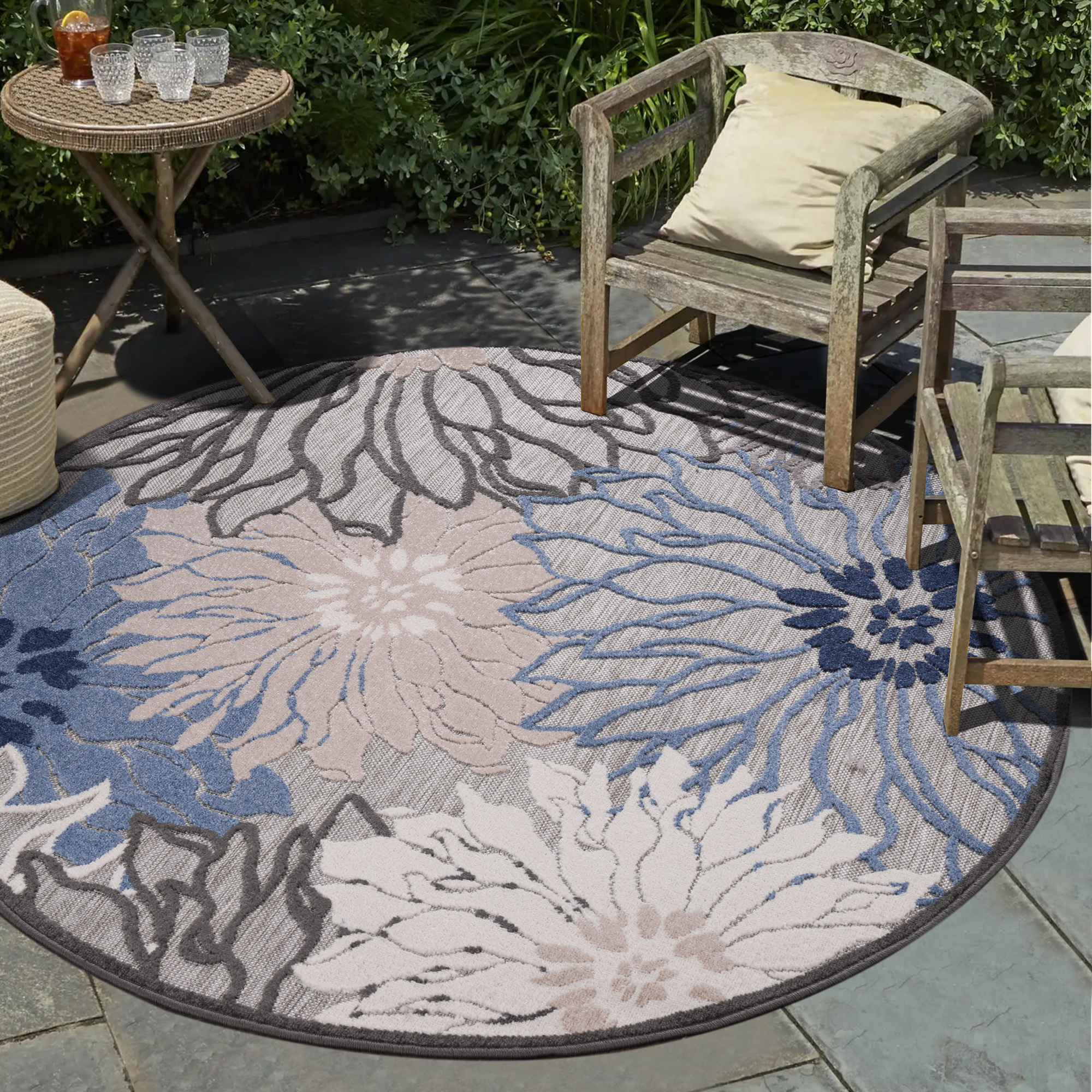 Floral Outdoor - Buitenkleed Tuin - Weerbestendig Vloerkleed - Grijs