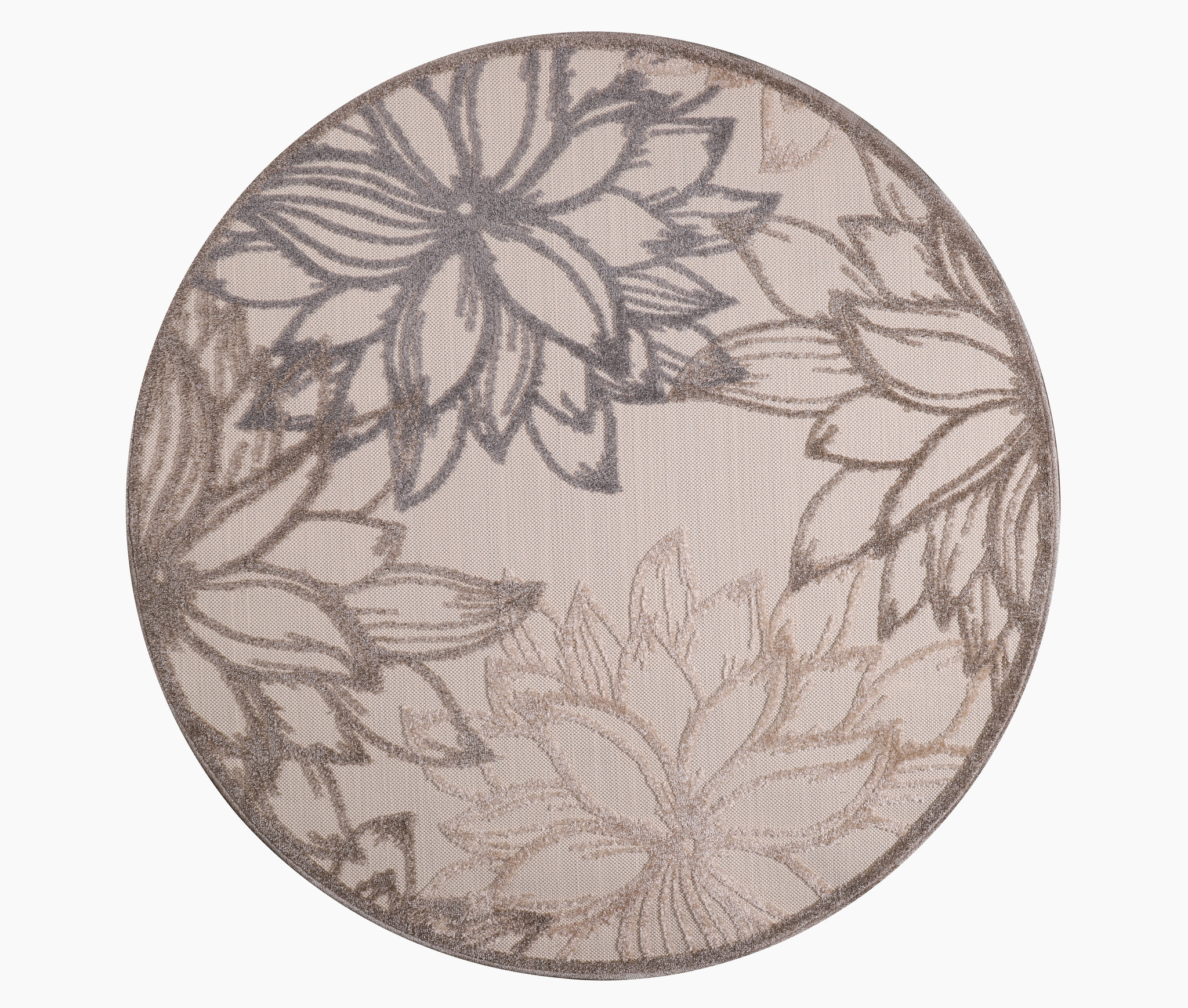 Floral Outdoor - Buitenkleed Tuin - Rond - Weerbestendig Vloerkleed - Creme