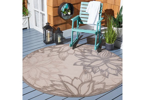 Floral Outdoor - Buitenkleed Tuin - Rond - Weerbestendig Vloerkleed - Creme