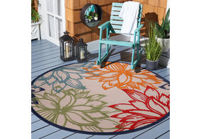 Floral Outdoor - Buitenkleed Tuin - Rond - Weerbestendig Vloerkleed - Multi