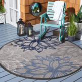 Floral Outdoor - Buitenkleed Tuin - Rond - Weerbestendig Vloerkleed - Grijs