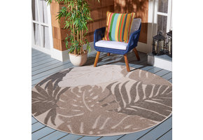 Floral Outdoor - Buitenkleed Tuin - Rond - Weerbestendig Vloerkleed - Beige