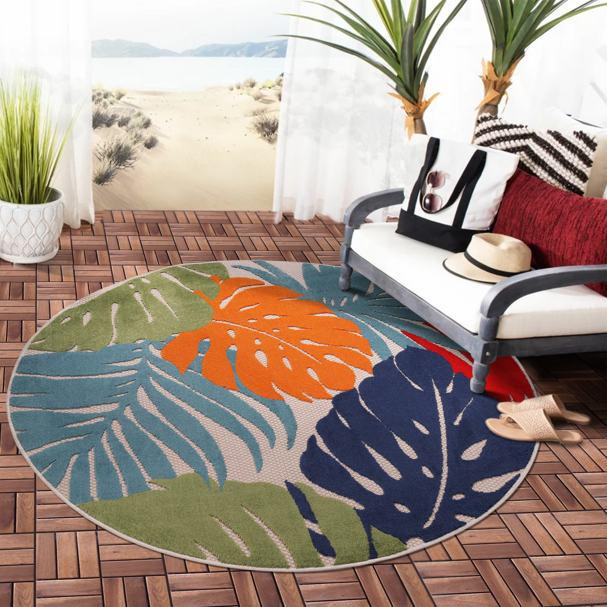 Floral Outdoor - Buitenkleed Tuin - Rond - Weerbestendig Vloerkleed - Multi