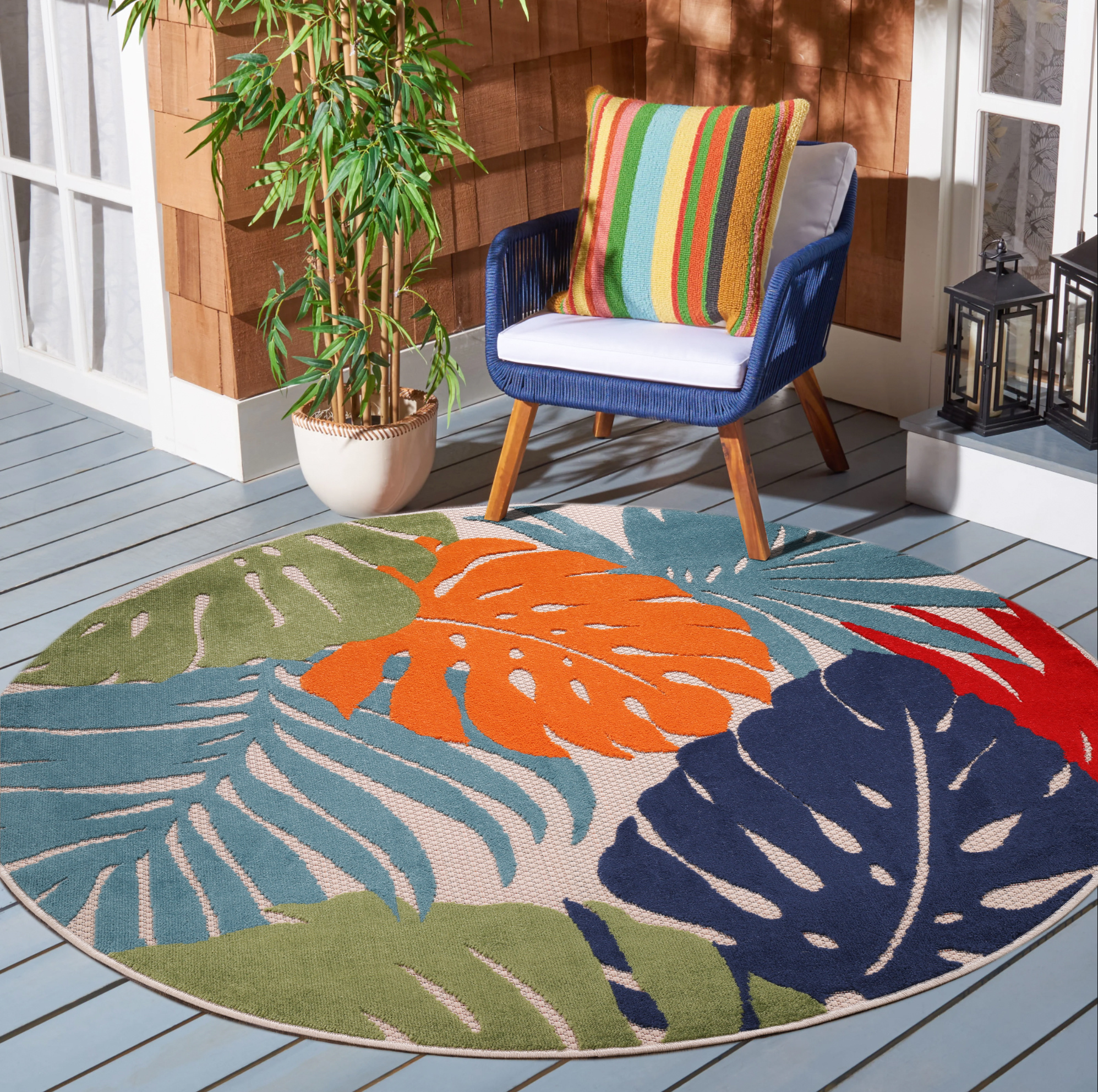 Floral Outdoor - Buitenkleed Tuin - Rond - Weerbestendig Vloerkleed - Multi