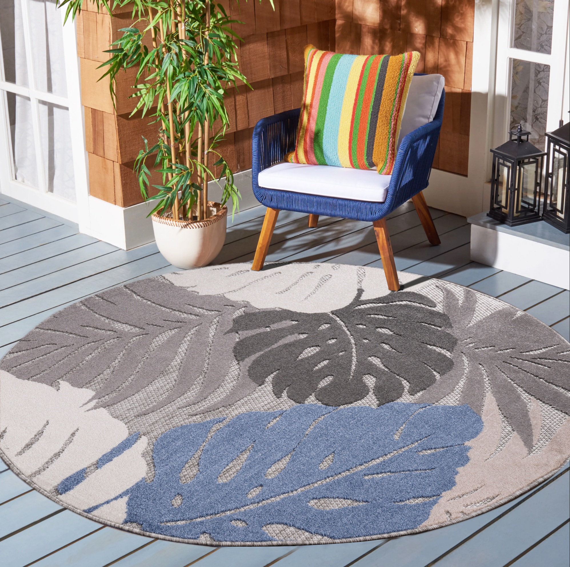 Floral Outdoor - Buitenkleed Tuin - Rond - Weerbestendig Vloerkleed - Beige
