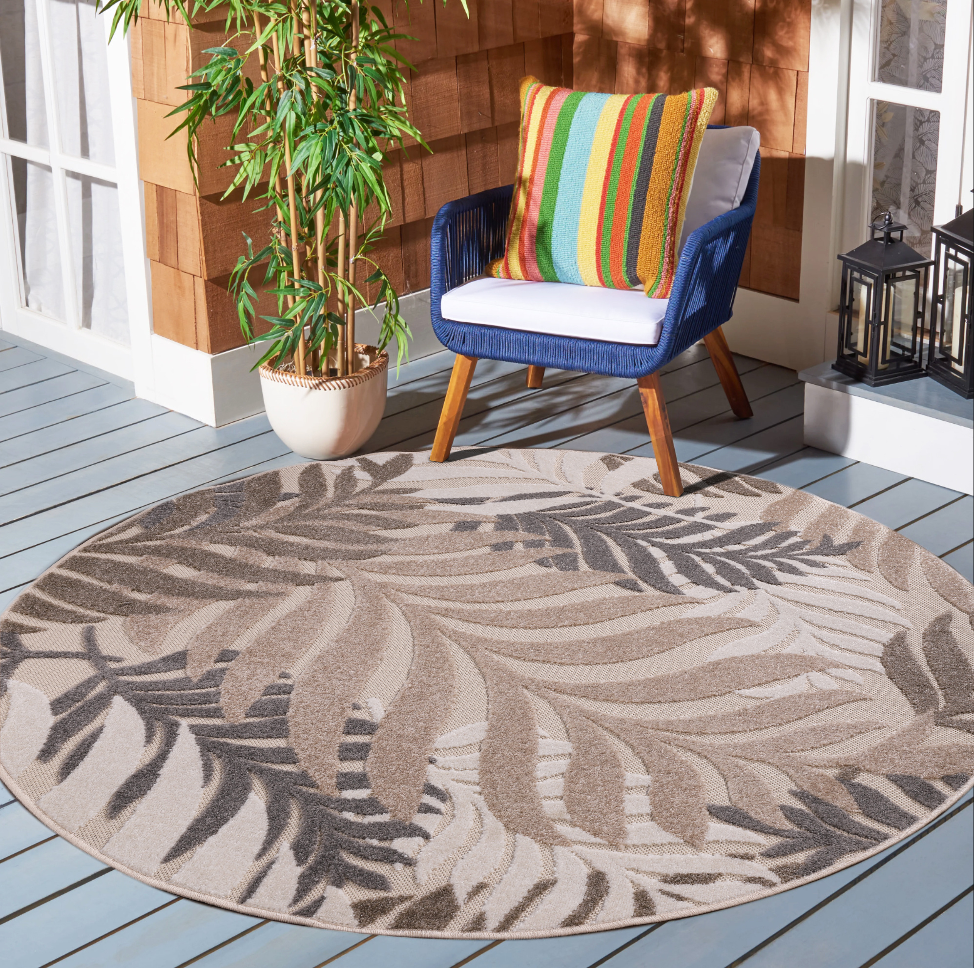 Floral Outdoor - Buitenkleed Tuin - Rond - Weerbestendig Vloerkleed - Creme