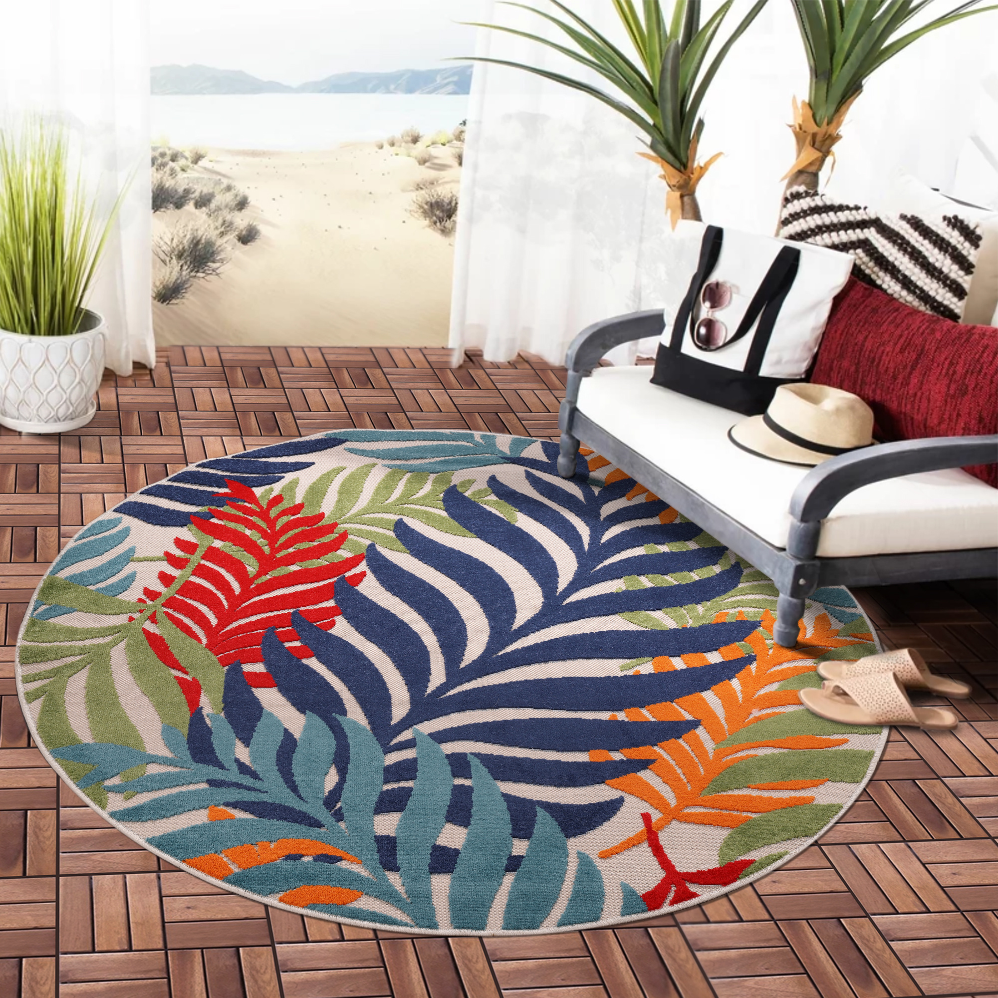 Floral Outdoor - Buitenkleed Tuin - Rond - Weerbestendig Vloerkleed - Multi