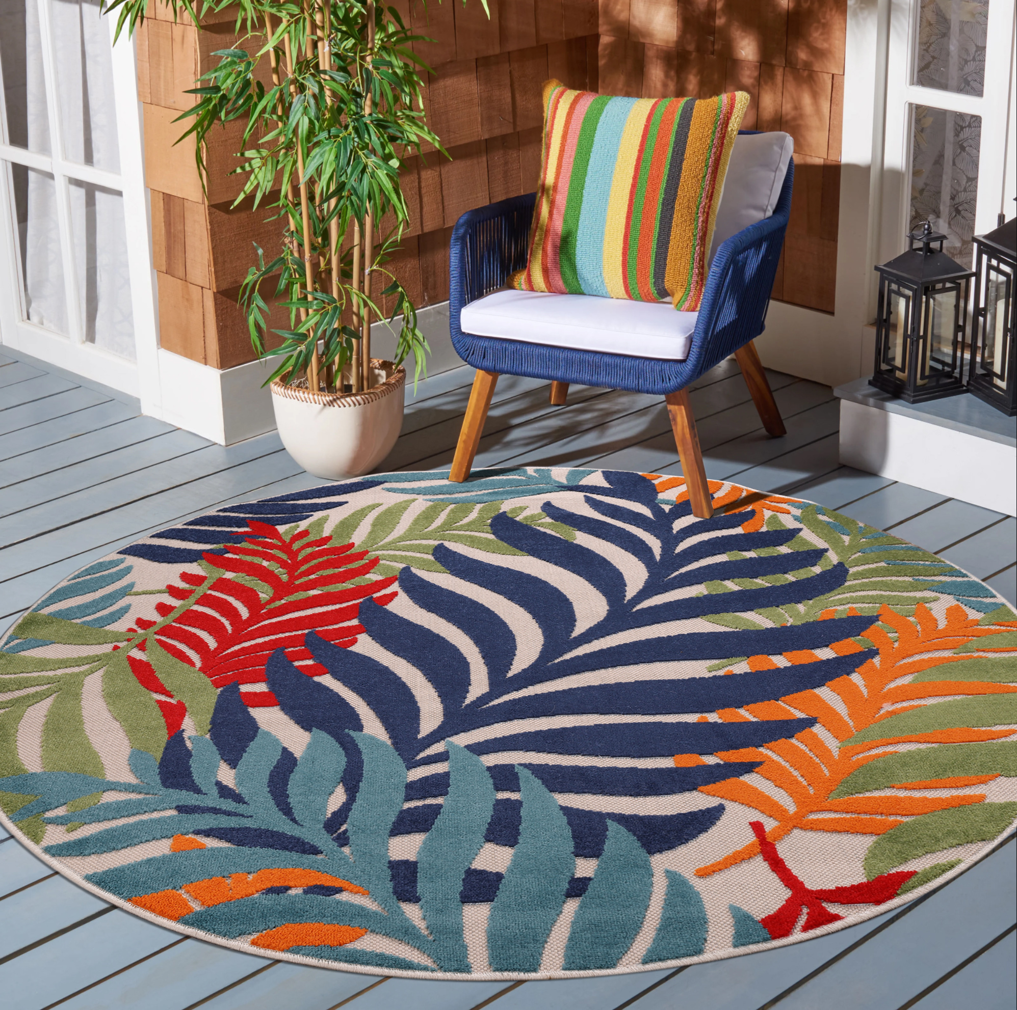 Floral Outdoor - Buitenkleed Tuin - Rond - Weerbestendig Vloerkleed - Multi