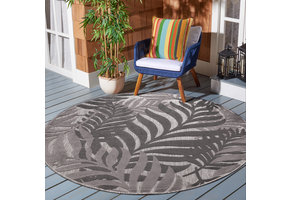 Floral Outdoor - Buitenkleed Tuin - Rond - Weerbestendig Vloerkleed - Grijs