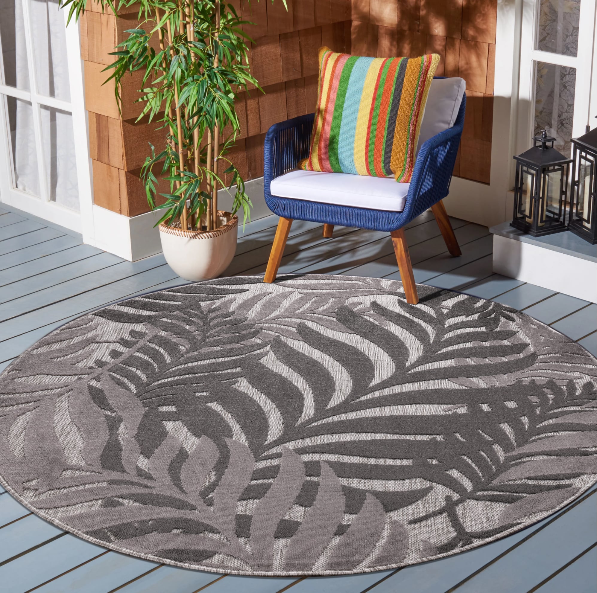 Floral Rond Buitenkleed Grijs