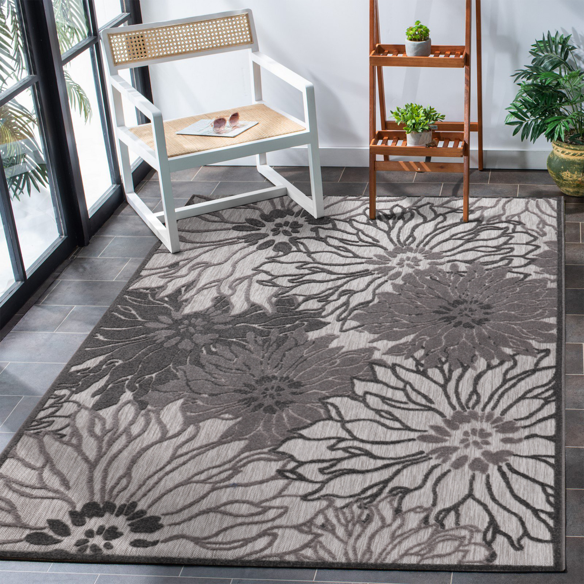 Floral Buitenkleed Grijs