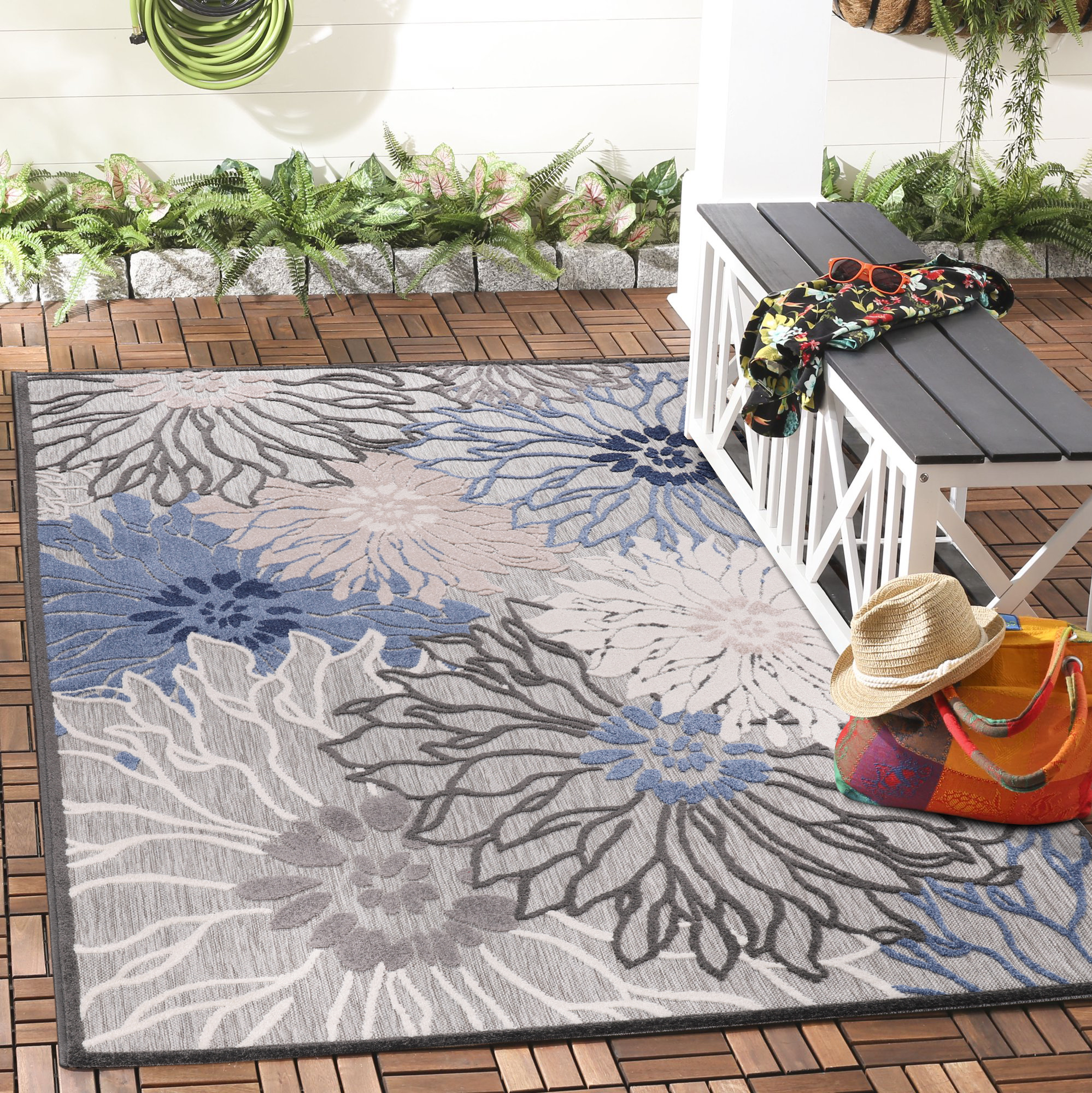 Floral Outdoor - Buitenkleed Tuin - Weerbestendig Vloerkleed - Grijs