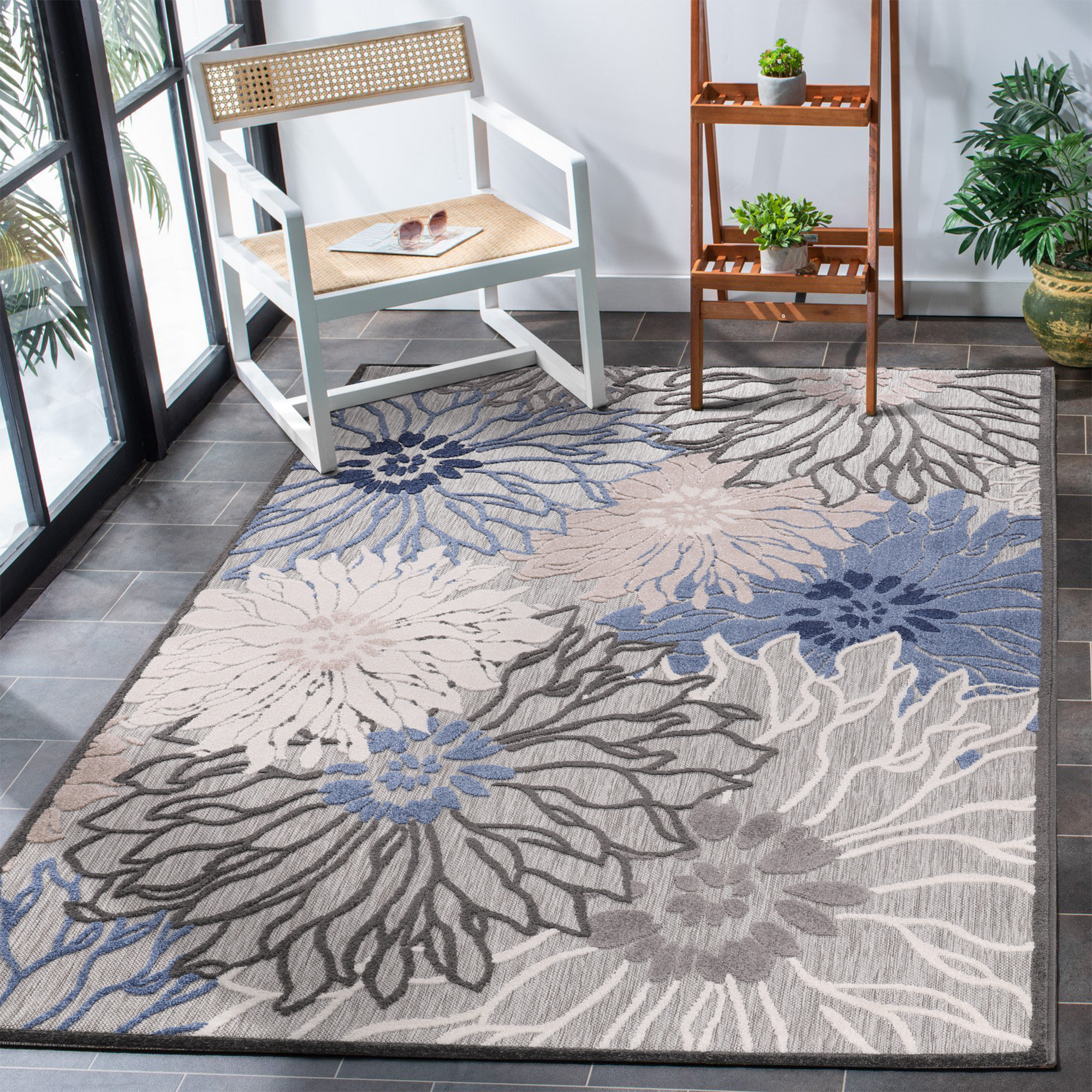 Floral Outdoor - Buitenkleed Tuin - Weerbestendig Vloerkleed - Grijs