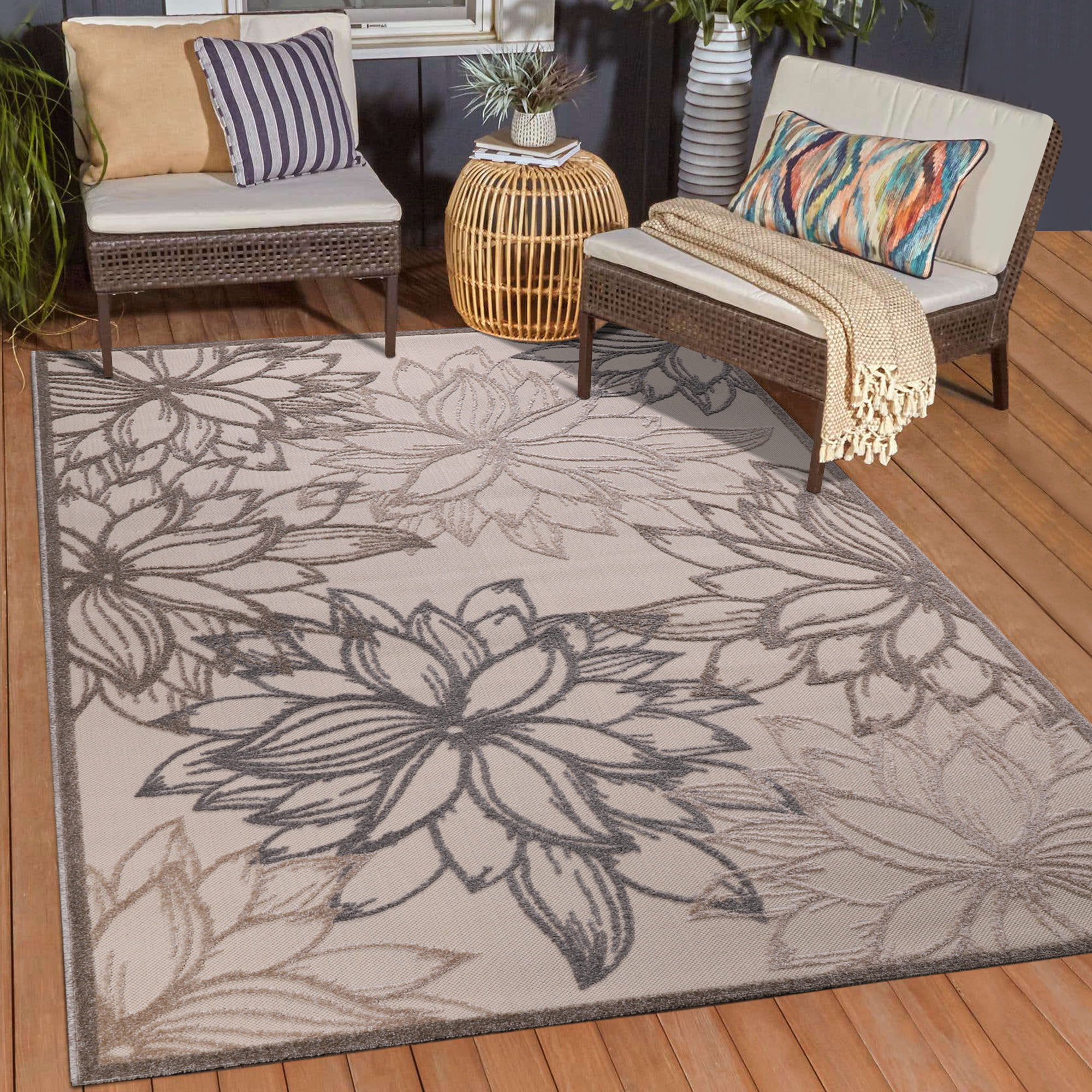 Floral Outdoor - Buitenkleed Tuin - Weerbestendig Vloerkleed - Creme