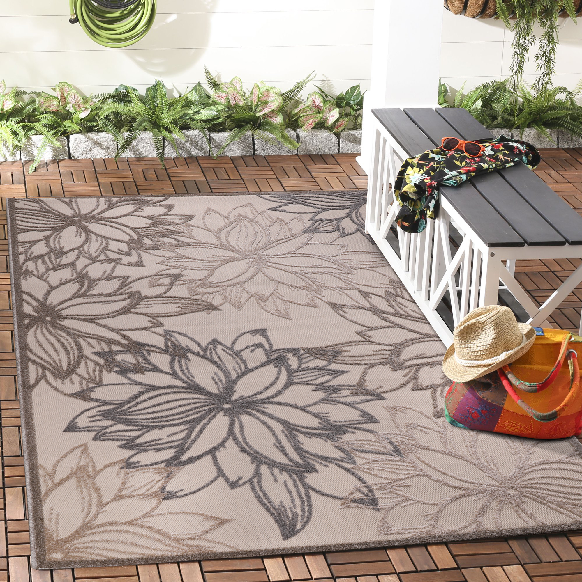 Floral Outdoor - Buitenkleed Tuin - Weerbestendig Vloerkleed - Creme