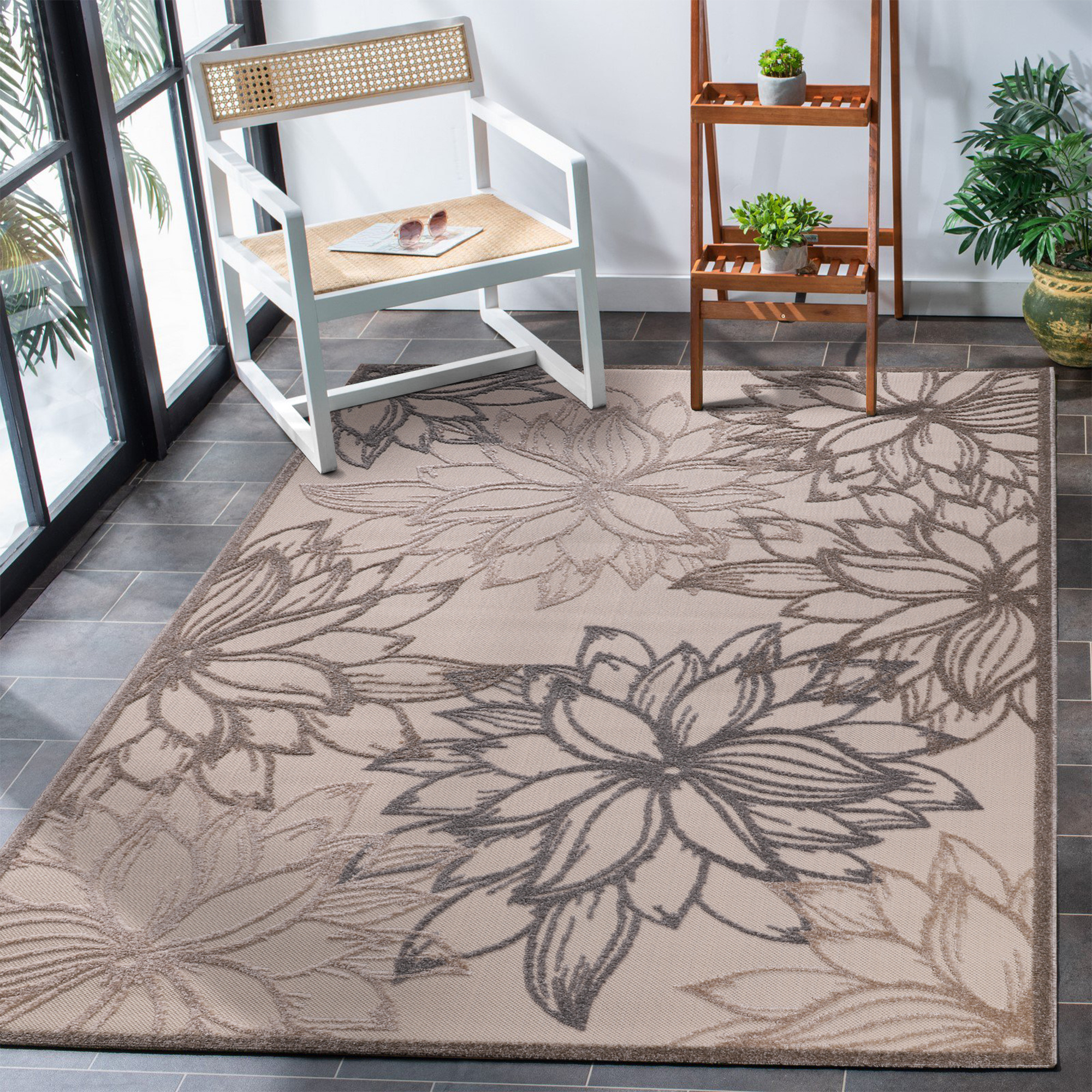 Floral Outdoor - Buitenkleed Tuin - Weerbestendig Vloerkleed - Creme