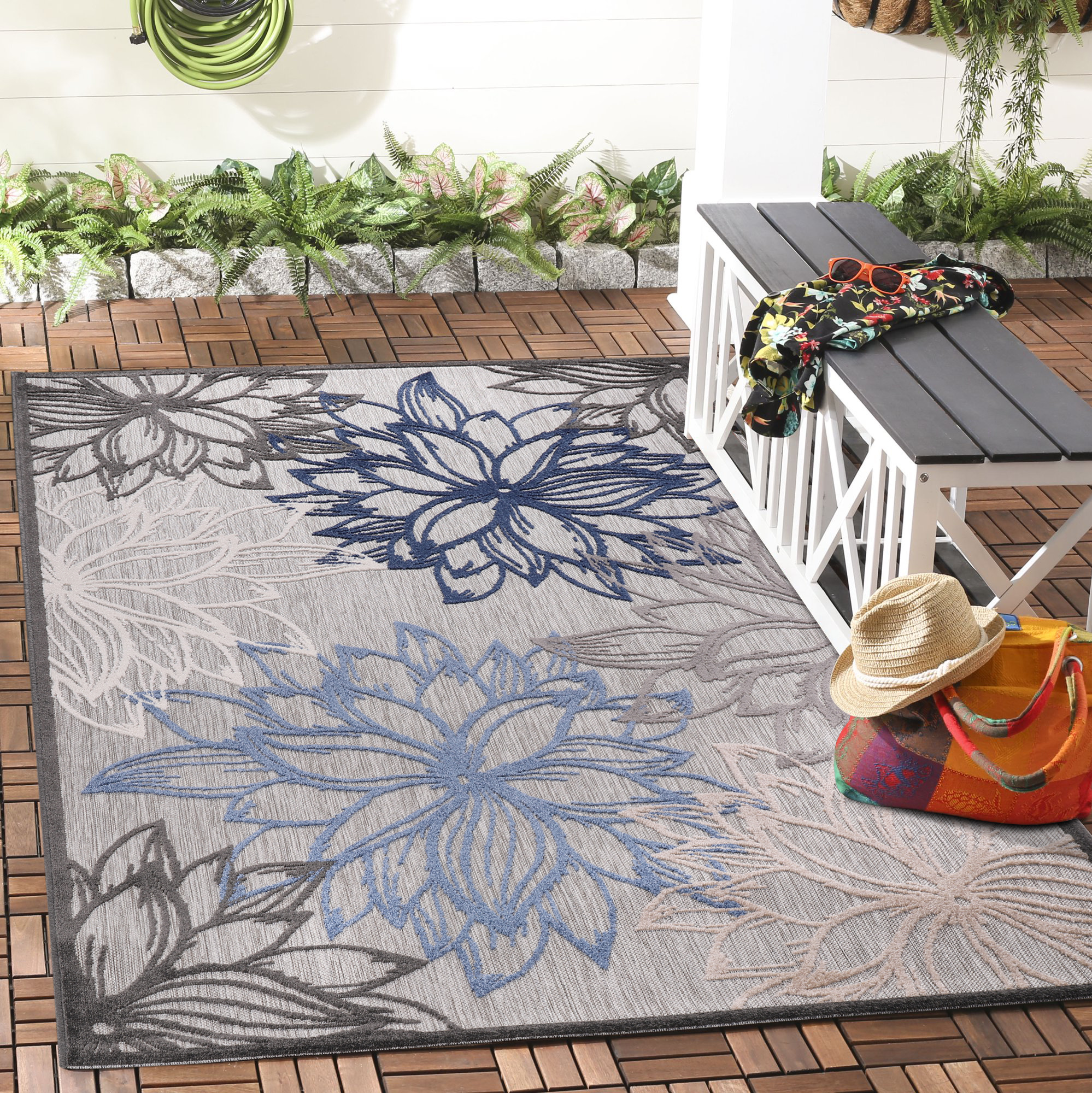 Floral Outdoor - Buitenkleed Tuin - Weerbestendig Vloerkleed - Grijs
