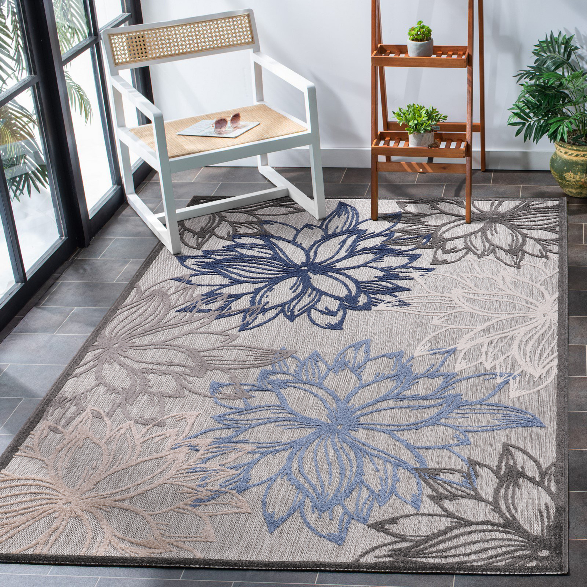 Floral Outdoor - Buitenkleed Tuin - Weerbestendig Vloerkleed - Grijs
