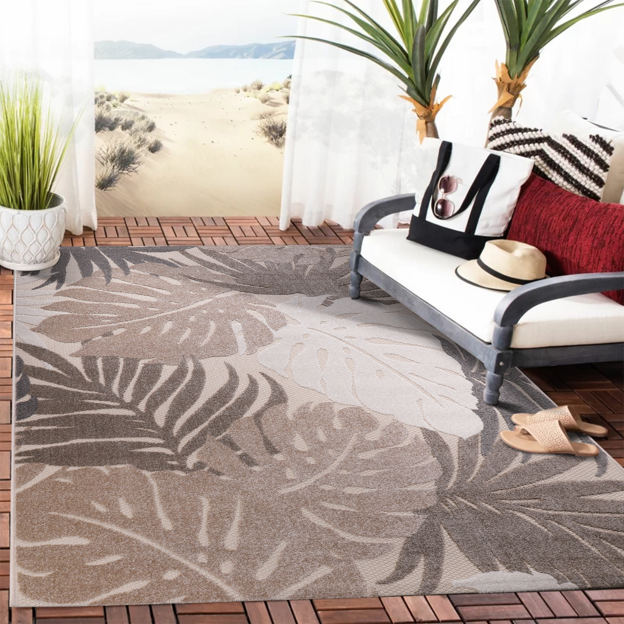 Floral Buitenkleed Beige