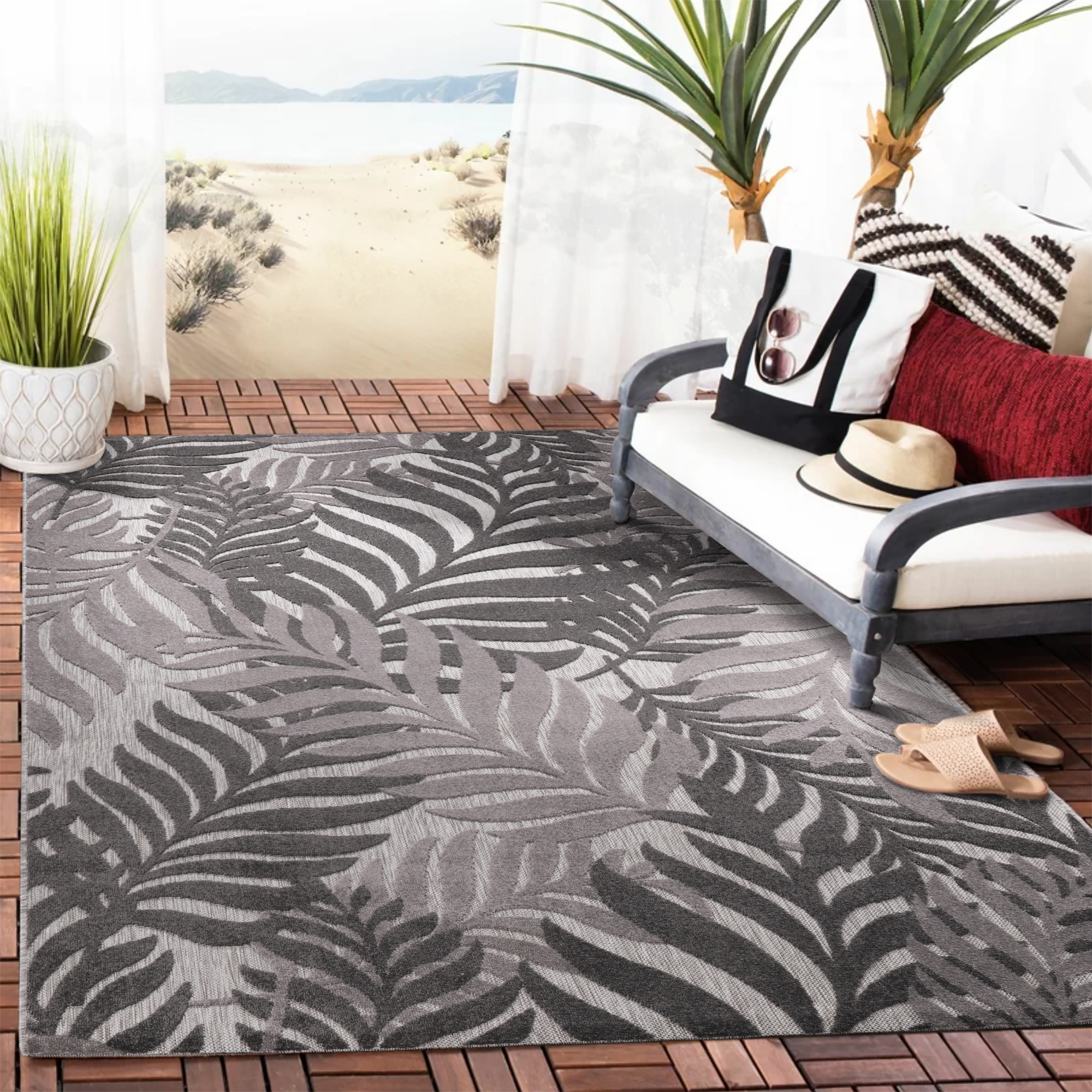 Floral Outdoor - Buitenkleed Tuin - Weerbestendig Vloerkleed - Grijs