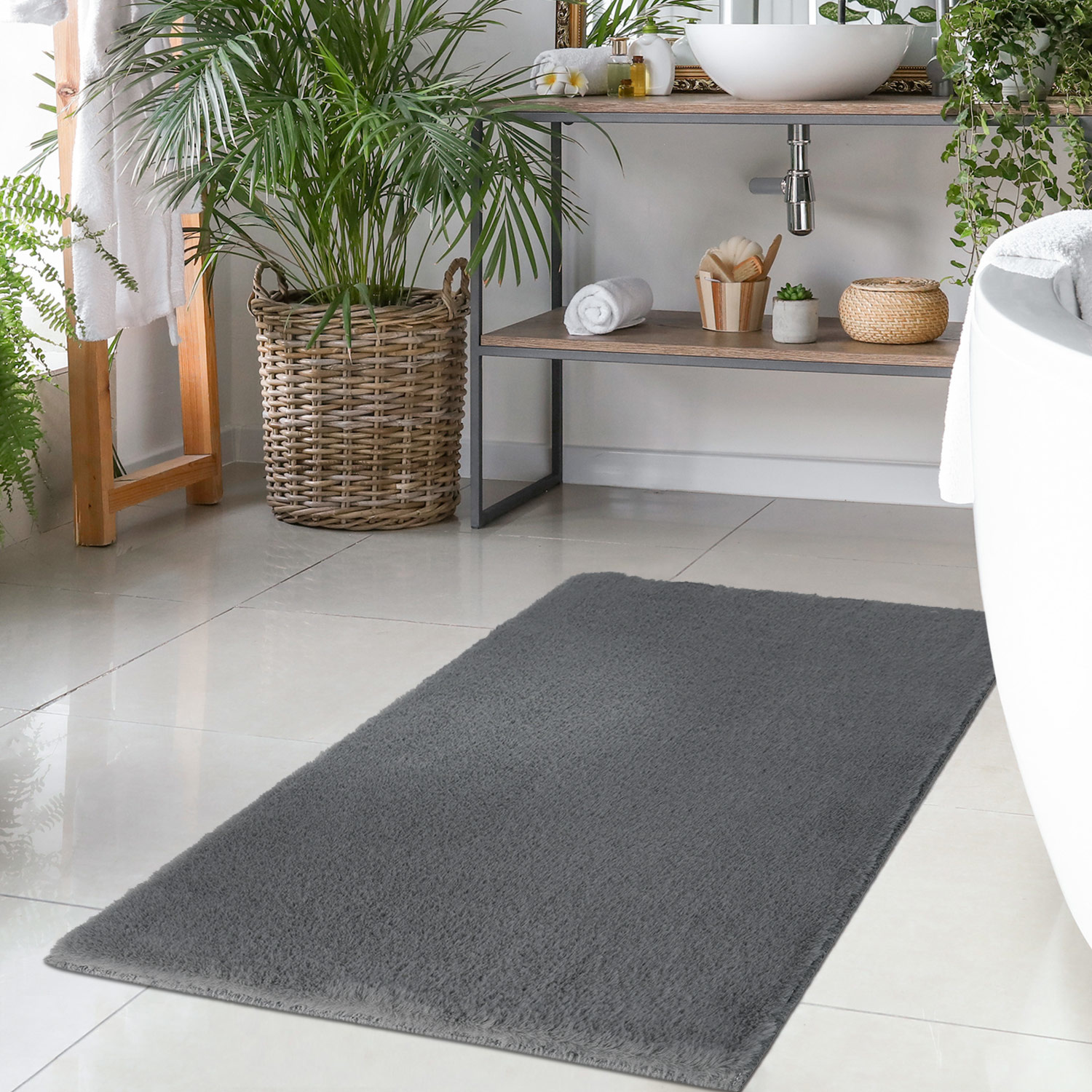 Tapijtenloods Paradise Badmat Hoogpolig Anti-Slip Donker Grijs