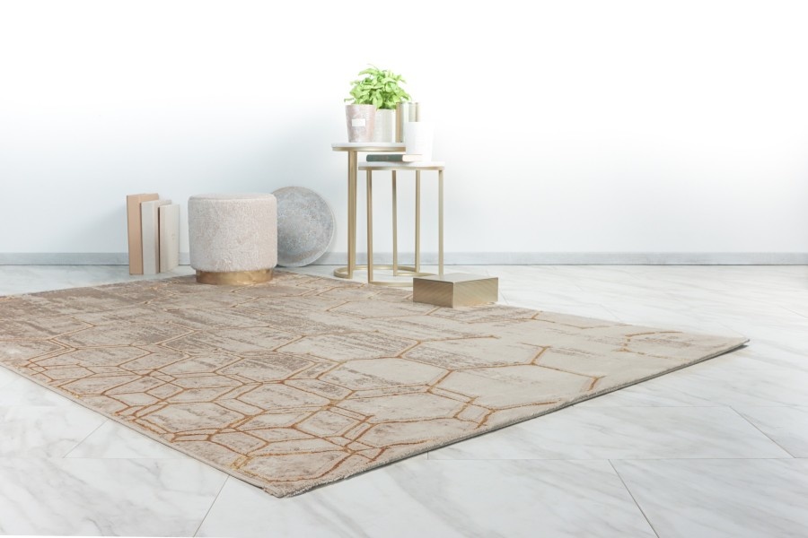 Fashion Club Laagpolig Vloerkleed Beige/Goud
