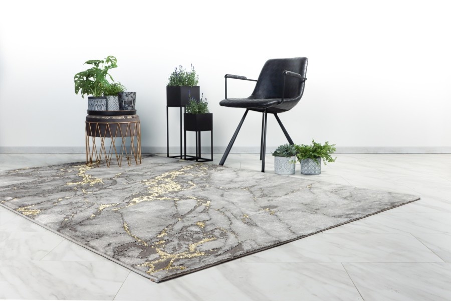 Fashion Marmer Laagpolig Vloerkleed Grijs/Goud