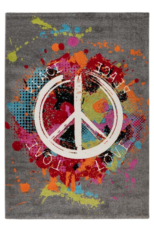 Outlet - Freestyle Peace Vloerkleed Laagpolig Grijs Multi
