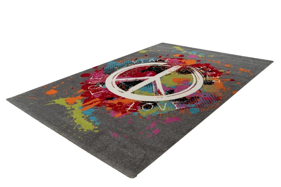 Outlet - Freestyle Peace Vloerkleed Laagpolig Grijs Multi
