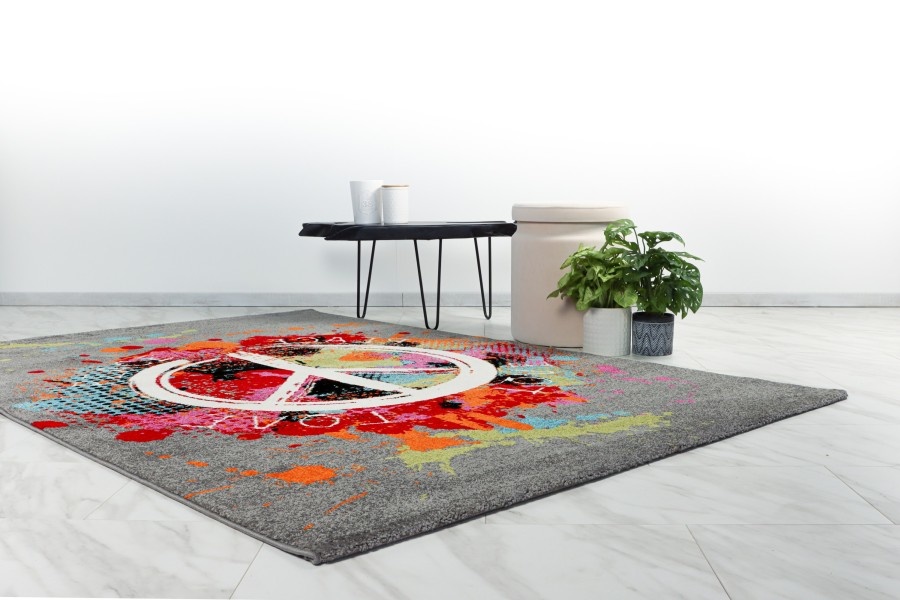 Outlet - Freestyle Peace Vloerkleed Laagpolig Grijs Multi