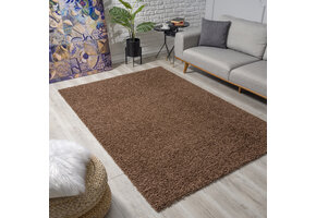 Loca Shaggy Vloerkleed – Modern Uni Effen – Bruin Hoogpolig & Zacht