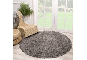 Rond Loca Shaggy Vloerkleed – Modern Uni Effen – Grijs Hoogpolig & Zacht