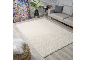 Loca Shaggy Vloerkleed – Modern Uni Effen – Creme Hoogpolig & Zacht