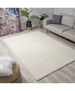 Loca Shaggy Vloerkleed – Modern Uni Effen – Creme Hoogpolig & Zacht
