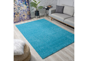 Loca Shaggy Vloerkleed – Modern Uni Effen – Turquoise Blauw Hoogpolig & Zacht