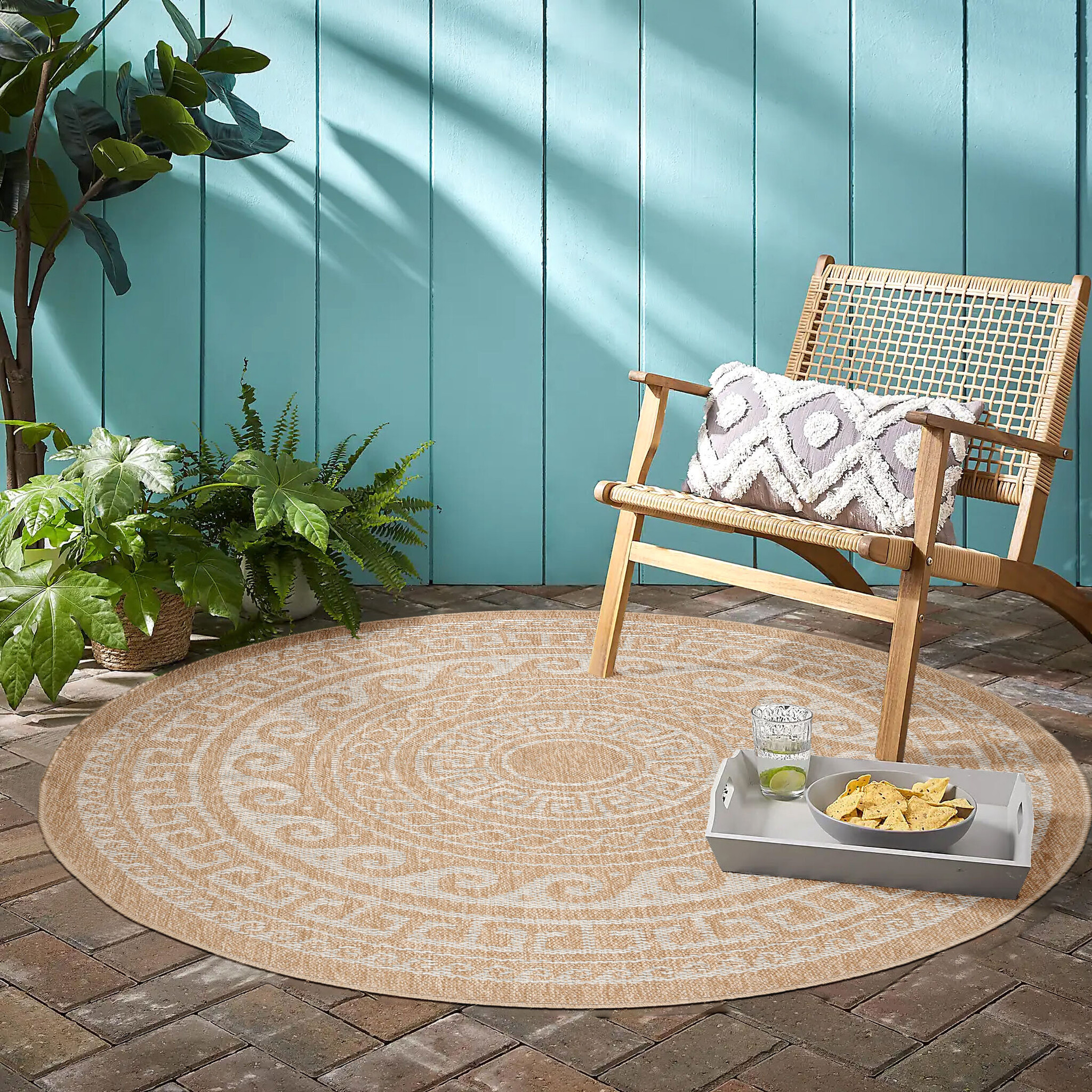 Natur Rond Buitenkleed Sisal Laagpolig Indoor en Outdoor Beige